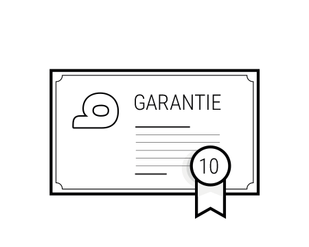 Illustratie: een geschetst certificaat met de tekst „Garantie 10“.