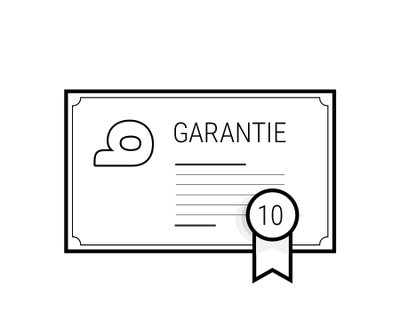 Illustratie: een geschetst certificaat met de tekst „Garantie 10“.