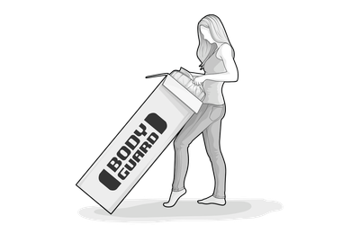 Illustratie: een persoon haalt een opgerolde matras uit een doos.